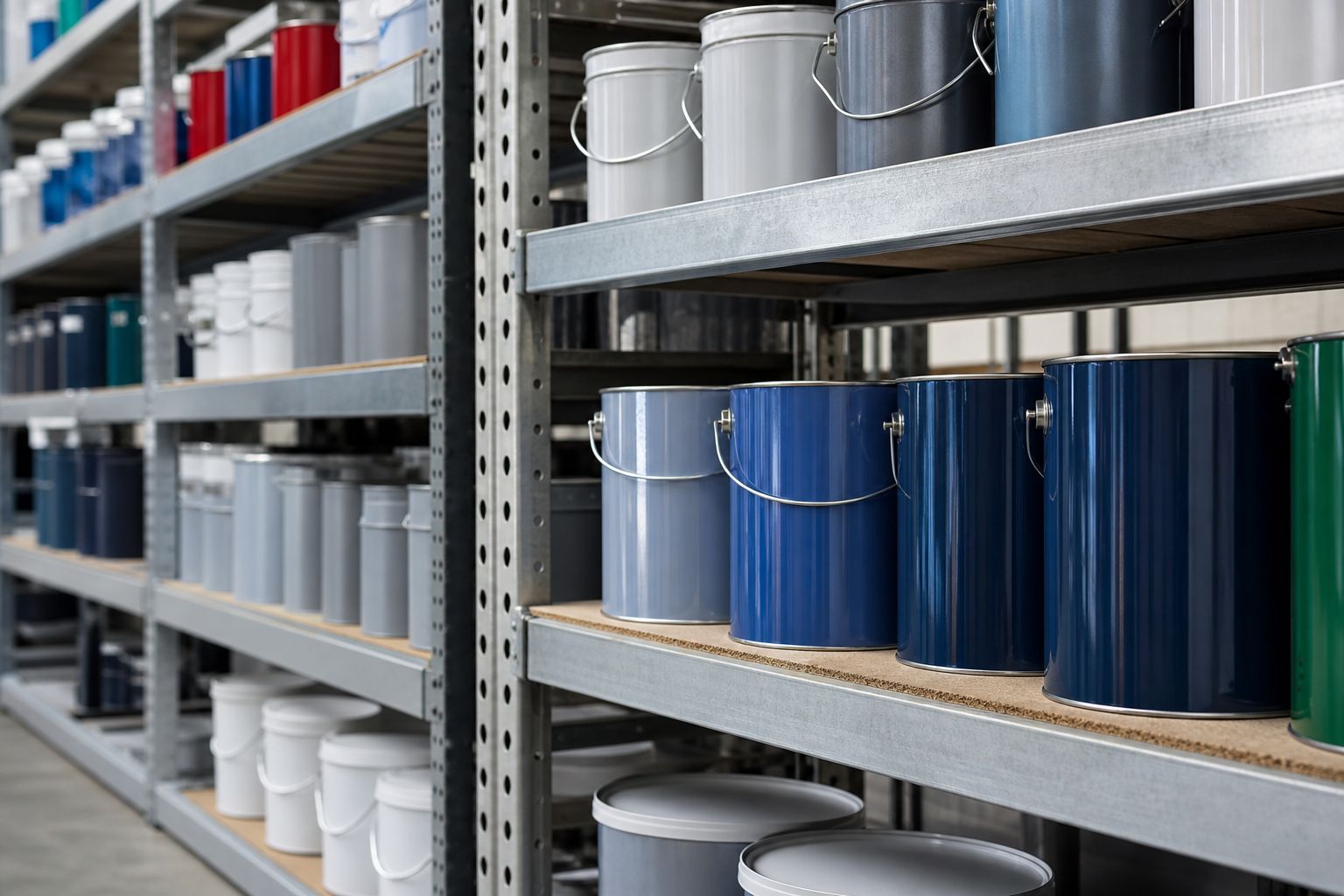 Industrial paints and coatings on warehouse shelving